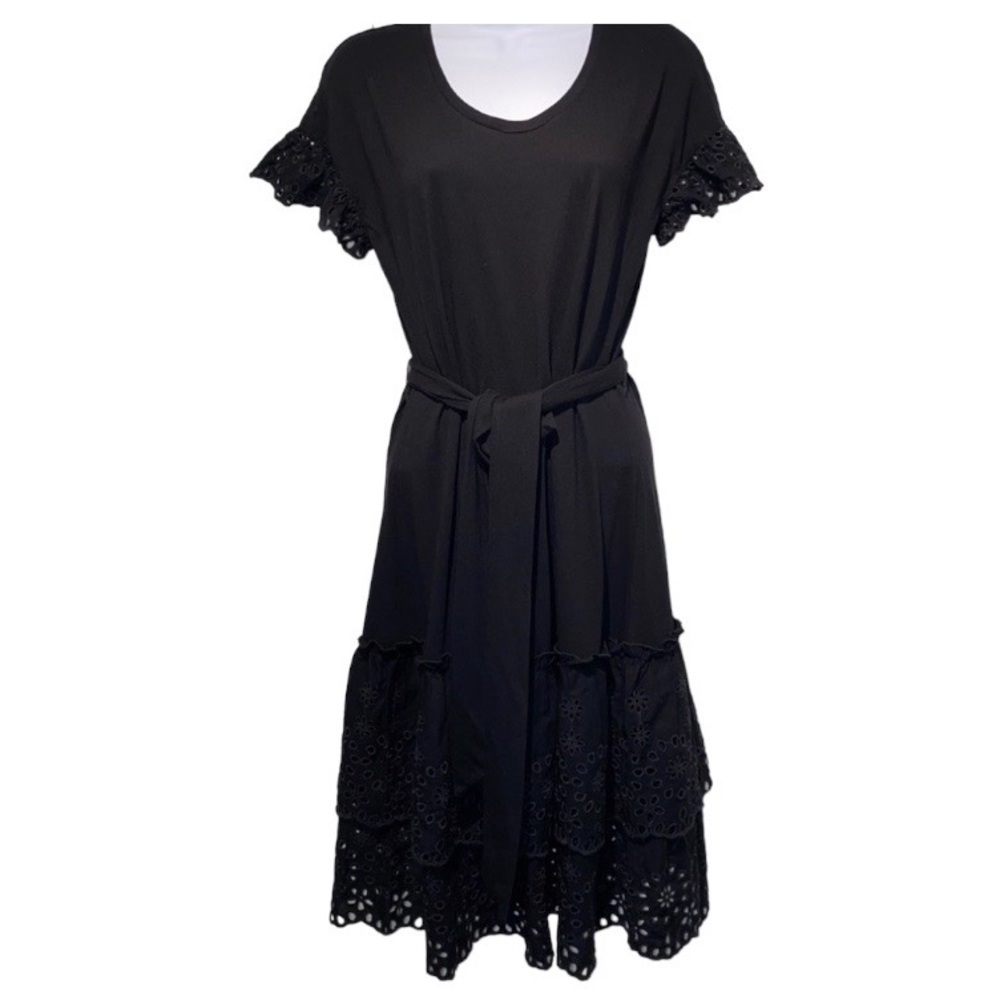 Rachel Parcell Black Eyelet Ruffle Dress Teared Layer Women’s XS - Picture 2 of 13